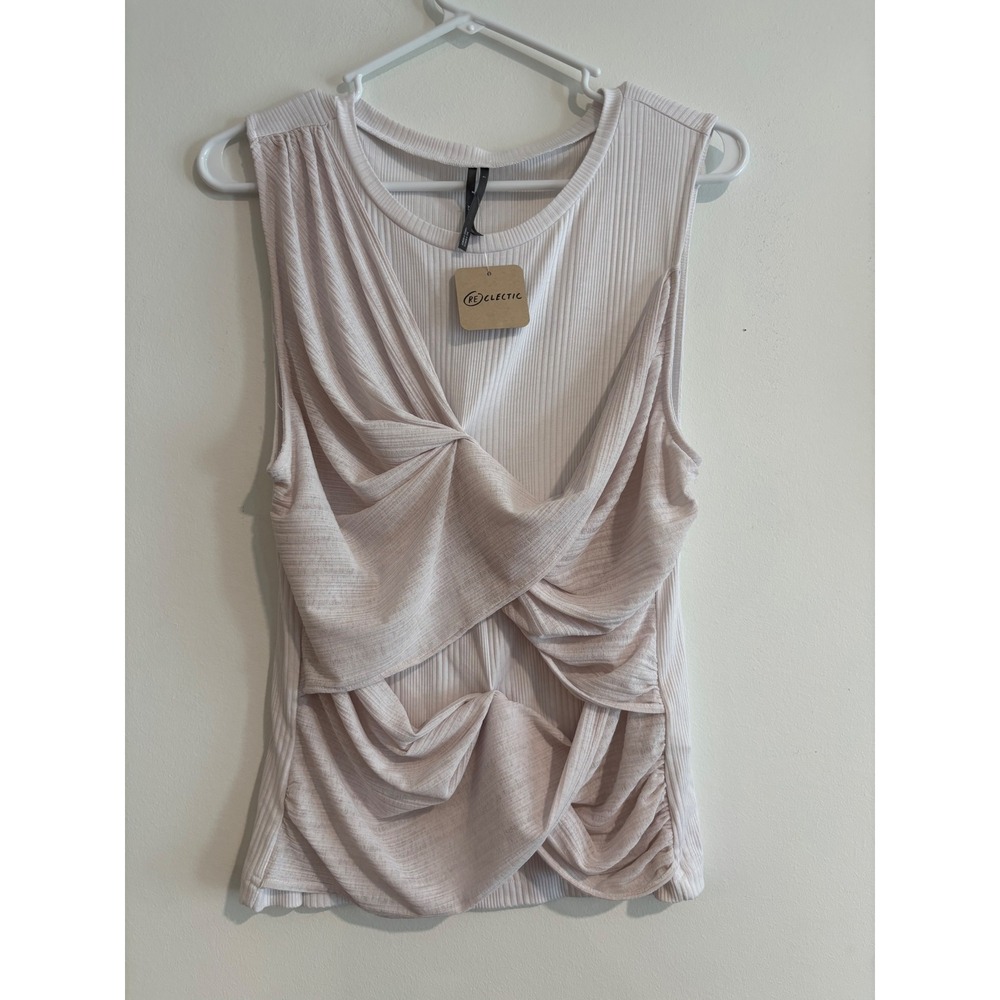 Anthropologie Ribbed Knit Tank Top Womens L White Scoop Neck Sleeveless